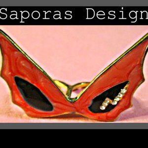 Gold Tone & Pink In Color Double Finger Mask Design Ring Size 5 & 5.5